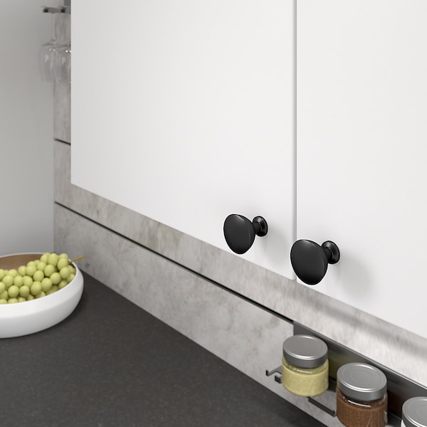 Richelieu 1 11/32 in (34 mm) Matte Black Contemporary Cabinet Knob - BP872034900