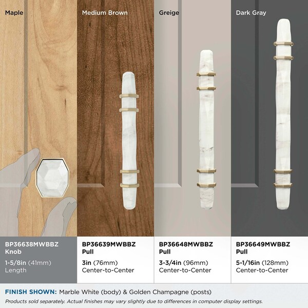 Amerock Carrione 1-5/8 inch 41mm Length Marble White/Golden Champagne Cabinet Knob - BP36638MWBBZ