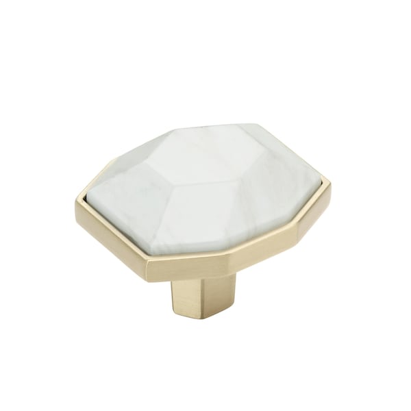 Amerock Carrione 1-5/8 inch 41mm Length Marble White/Golden Champagne Cabinet Knob - BP36638MWBBZ
