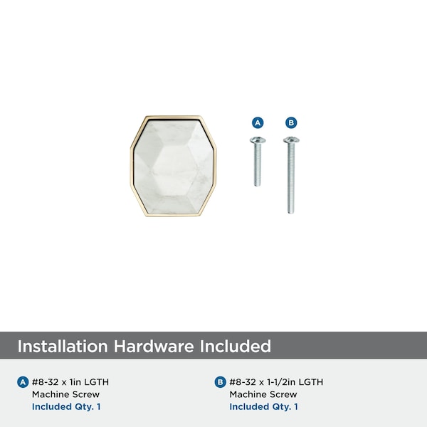 Amerock Carrione 1-5/8 inch 41mm Length Marble White/Golden Champagne Cabinet Knob - BP36638MWBBZ