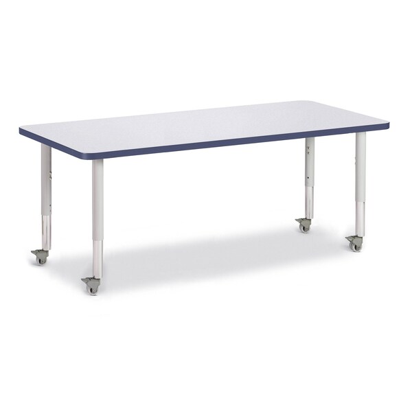 Jonti-Craft Berries Rectangle Activity Table, 30 in. x 72 in., Mobile, Freckled Gray/Navy/Gray - 6413JCM112