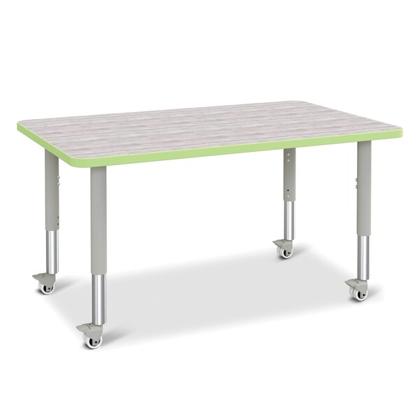 Jonti-Craft Berries Rectangle Activity Table, 30 in. x 48 in., Mobile, Driftwood Gray/Key Lime/Gray - 6473JCM451