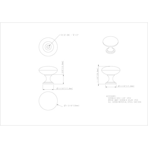 Elements By Hardware Resources 1-3/16" Diameter Brushed Gold Madison Cabinet Mushroom Knob - 3910-BG