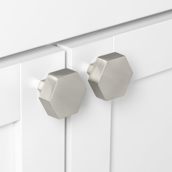 Gliderite Hardware 1-1/2 in. Hexagon Knob Satin Nickel, 10PK - 5824-SN-10