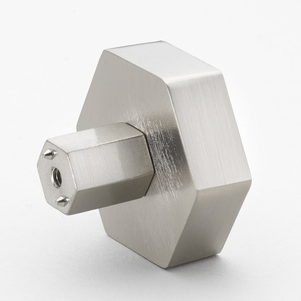 Gliderite Hardware 1-1/2 in. Hexagon Knob Satin Nickel, 10PK - 5824-SN-10