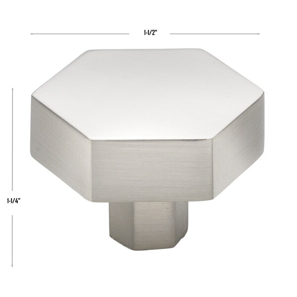 Gliderite Hardware 1-1/2 in. Hexagon Knob Satin Nickel, 10PK - 5824-SN-10