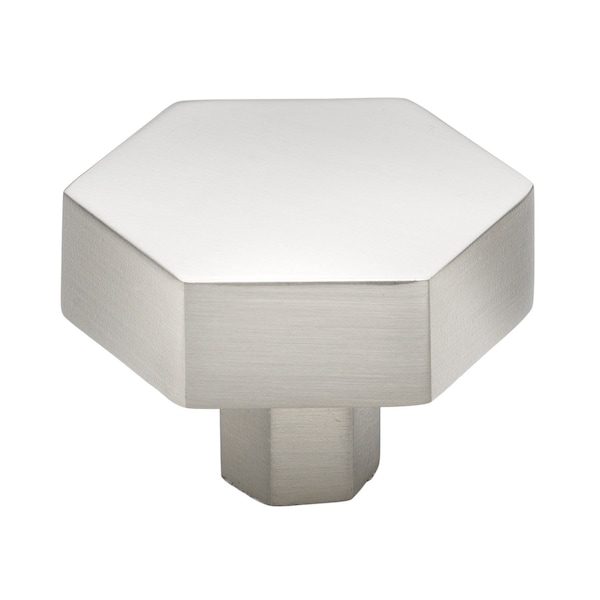 Gliderite Hardware 1-1/2 in. Hexagon Knob Satin Nickel, 10PK - 5824-SN-10