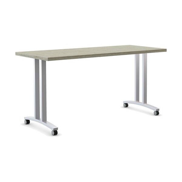 Special-T Base, 2 T-Legs, Casters, f/36in-84inTops, 2inx1in, Metallic Silver, 2PK - SCTRS2T24C2