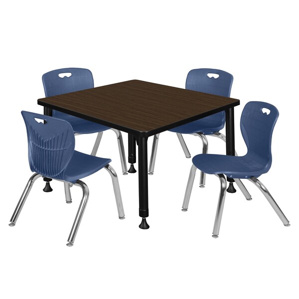 Regency Square Kee Adjustable Classroom Table W/ 4 Andy Stack Chairs, 30 in W, 30 in L, Neo Walnut - TB3030NWAPBK45NV