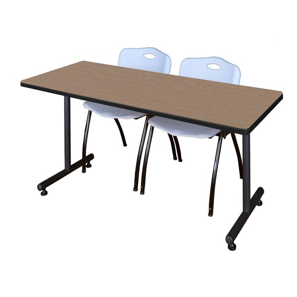 Regency Kobe T-Base Training Seminar Table W/ 2 M Stack Chairs, 72 in W, 30 in L, Noble Oak - MKTRCT7230NO47GY
