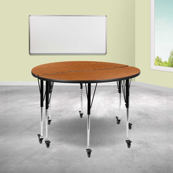 Flash Furniture Round 47.5 W, 48 L, 30 H, Chrome, Laminate, Particleboard, Steel, Wood Grain - XU-GRP-A48-HCIRC-OAK-T-A-CAS-GG