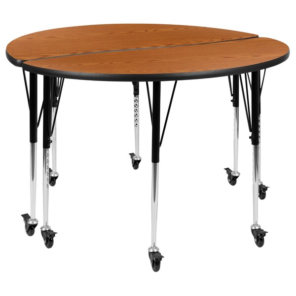 Flash Furniture Round 47.5 W, 48 L, 30 H, Chrome, Laminate, Particleboard, Steel, Wood Grain - XU-GRP-A48-HCIRC-OAK-T-A-CAS-GG