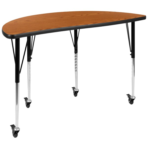 Flash Furniture Round 47.5 W, 48 L, 30 H, Chrome, Laminate, Particleboard, Steel, Wood Grain - XU-GRP-A48-HCIRC-OAK-T-A-CAS-GG