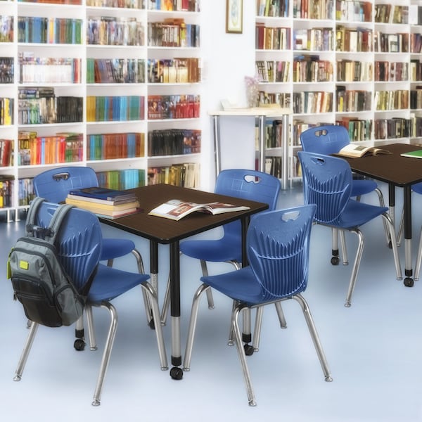Regency Square Kee Mobile Adjustable Classroom Table W/ 4 Andy Chairs, 42 in W, 42 in L, Neo Walnut - TB4242NWAPCBK40NV