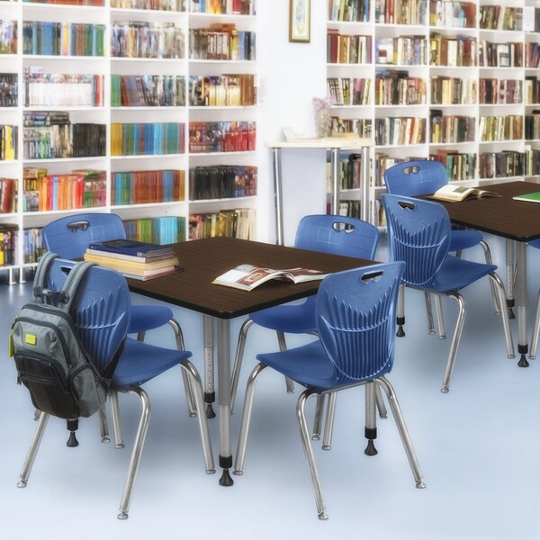 Regency Square Kee Adjustable Classroom Table W/ 4 Andy Stack Chairs, 48 in W, 48 in L, Neo Walnut - TB4848NWAPGY40NV
