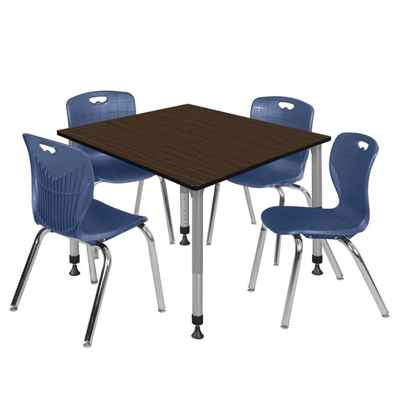 Regency Square Kee Adjustable Classroom Table W/ 4 Andy Stack Chairs, 48 in W, 48 in L, Neo Walnut - TB4848NWAPGY40NV