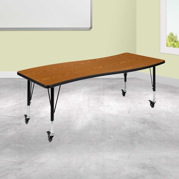 Flash Furniture Rectangle 26 W, 60 L, 25 H, Chrome, Laminate, Particleboard, Steel, Wood Grain - XU-A3060-CON-OAK-T-P-CAS-GG