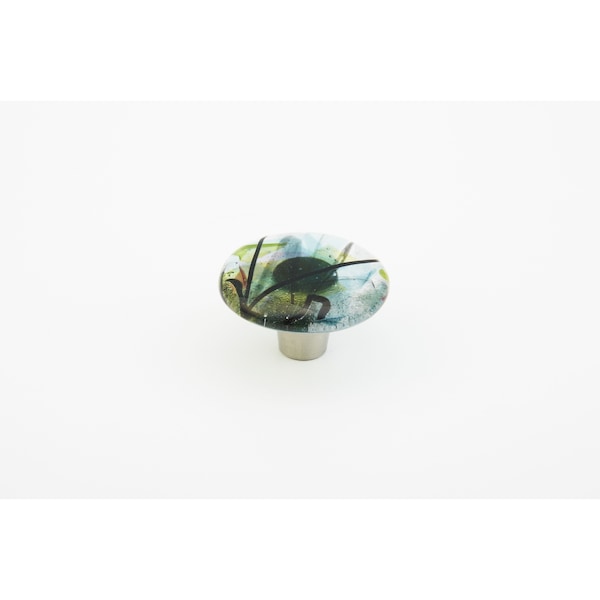 Schaub 1-1/2in Round Glass Ice Cabinet Knob Confetti Turquoise Finish - 31-COT