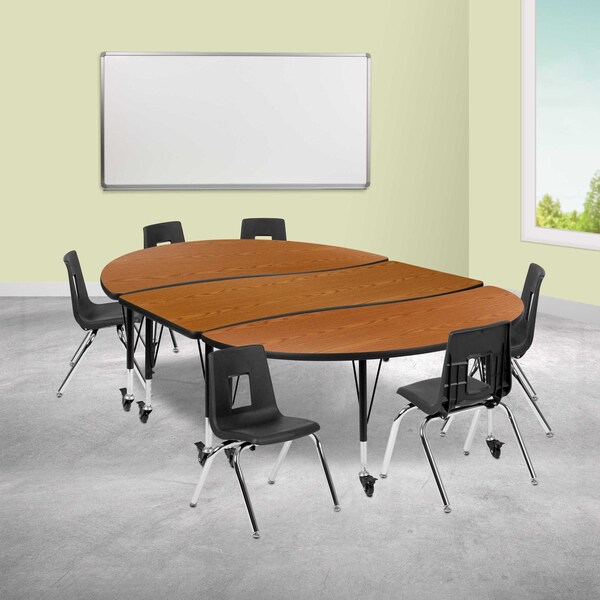 Flash Furniture Round 60 W, 86 L, 25 H, Chrome, Laminate, Particleboard, Plastic, Steel, Wood Grain - XU-GRP-14CH-A3060CON-60-OAK-T-P-CAS-GG
