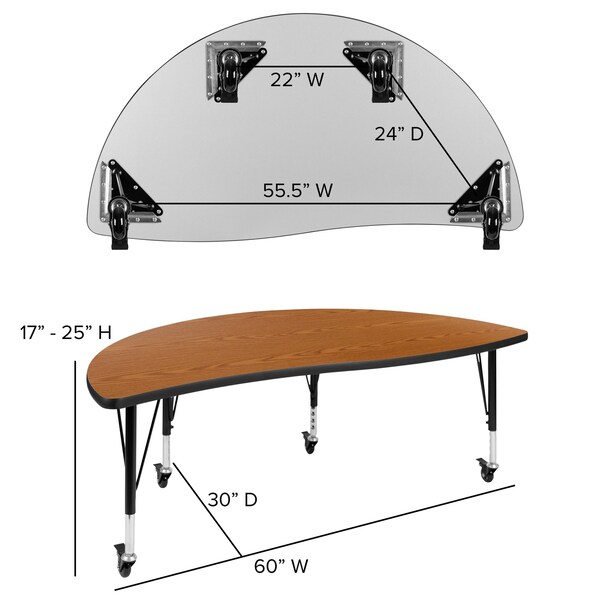 Flash Furniture Round 60 W, 86 L, 25 H, Chrome, Laminate, Particleboard, Plastic, Steel, Wood Grain - XU-GRP-14CH-A3060CON-60-OAK-T-P-CAS-GG