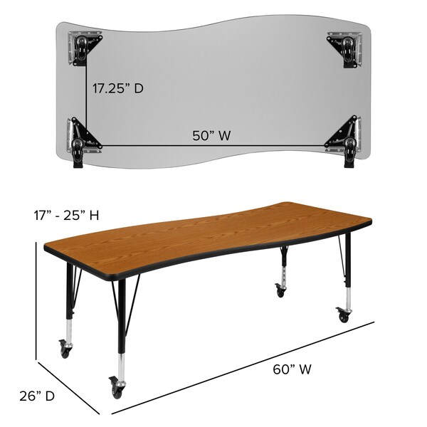 Flash Furniture Round 60 W, 86 L, 25 H, Chrome, Laminate, Particleboard, Plastic, Steel, Wood Grain - XU-GRP-14CH-A3060CON-60-OAK-T-P-CAS-GG