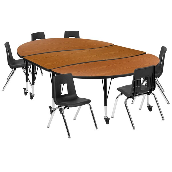 Flash Furniture Round 60 W, 86 L, 25 H, Chrome, Laminate, Particleboard, Plastic, Steel, Wood Grain - XU-GRP-14CH-A3060CON-60-OAK-T-P-CAS-GG