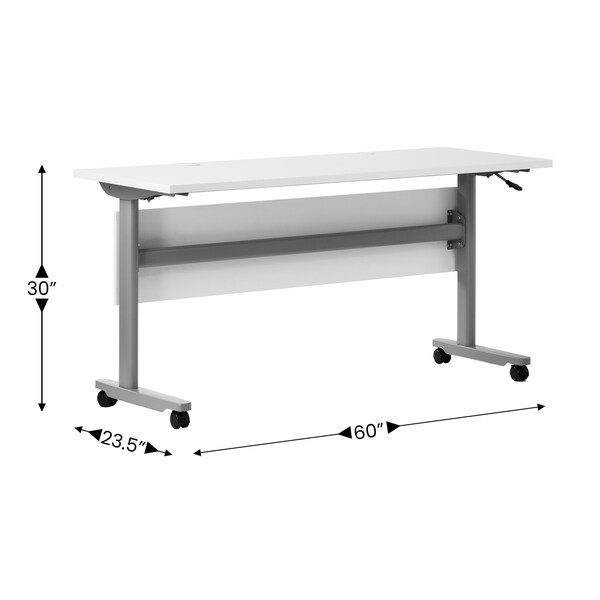 Flash Furniture Palmer 60in. x 24in. HD Nesting Table w/T-Legs, Modesty Panel, 1in. Thick White Tabletop, Gry Frame - MT-M6024-T-LEG-WHTGRY-GG