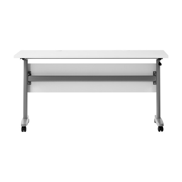 Flash Furniture Palmer 60in. x 24in. HD Nesting Table w/T-Legs, Modesty Panel, 1in. Thick White Tabletop, Gry Frame - MT-M6024-T-LEG-WHTGRY-GG