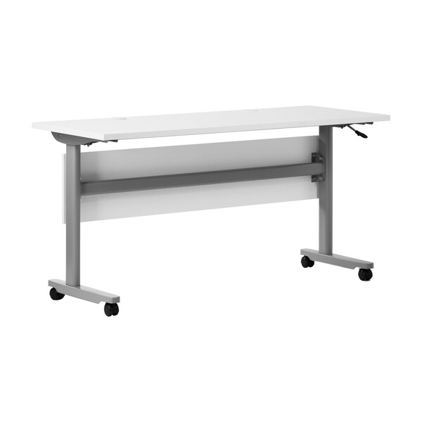 Flash Furniture Palmer 60in. x 24in. HD Nesting Table w/T-Legs, Modesty Panel, 1in. Thick White Tabletop, Gry Frame - MT-M6024-T-LEG-WHTGRY-GG