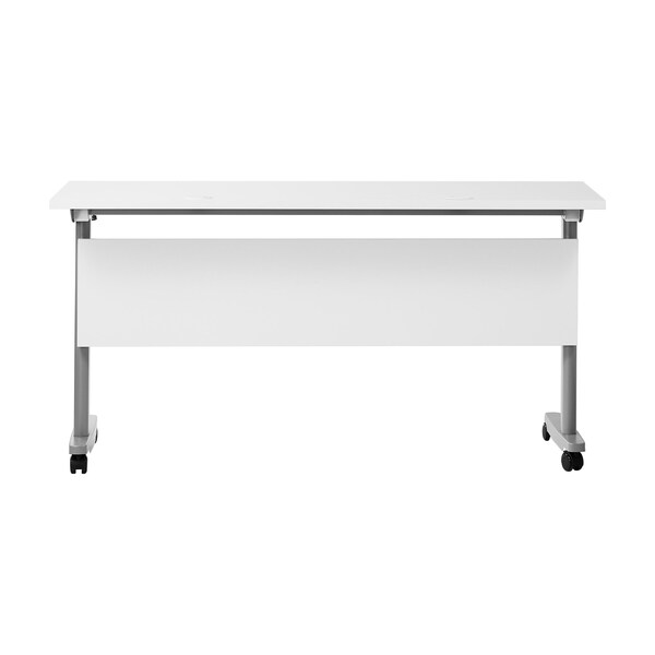 Flash Furniture Palmer 60in. x 24in. HD Nesting Table w/T-Legs, Modesty Panel, 1in. Thick White Tabletop, Gry Frame - MT-M6024-T-LEG-WHTGRY-GG
