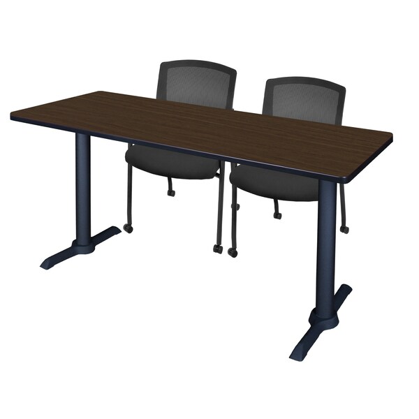 Regency Kobe T-Base Training Seminar Table W/ 2 Knight Mesh Chairs, 66 in W, 24 in L, Neo Walnut - MTRCT6624NW56CBK
