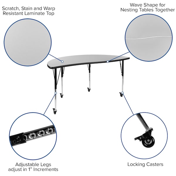 Flash Furniture Round 60 W, 60 L, 30 H, Chrome, Laminate, Particleboard, Steel, Grey - XU-GRP-A60-HCIRC-GY-T-A-CAS-GG