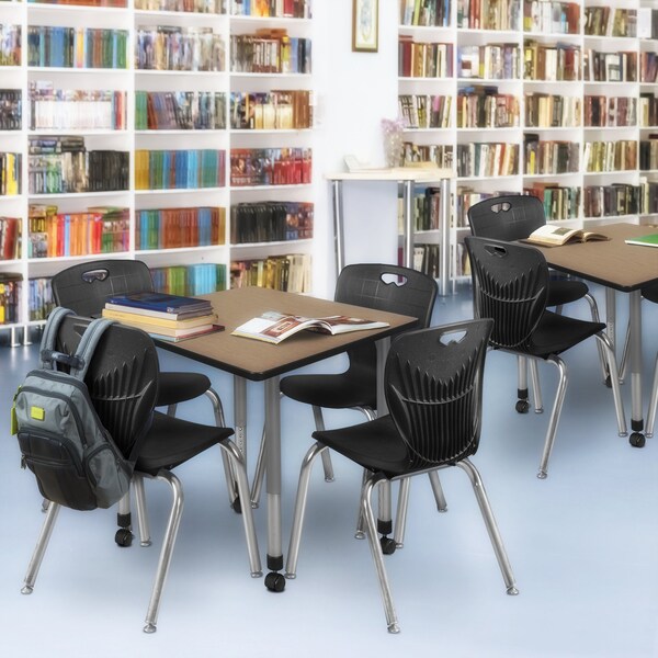Regency Square Kee Mobile Adjustable Classroom Table W/ 4 Andy Chairs, 42 in W, 42 in L, Noble Oak - TB4242NOAPCGY40BK