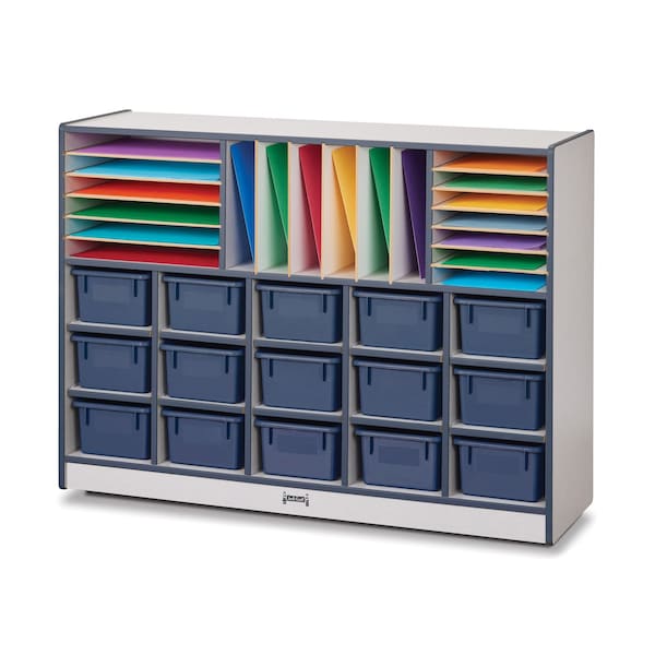 Jonti-Craft Rainbow Accents Sectional Cubbie-Tray Mobile Unit, with Trays, Navy - 0416JCWW112