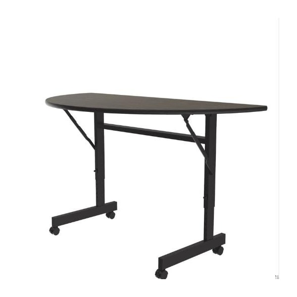 Correll Half Round Econoline TFL Flip Top Table, 48 in W, 23 in to 31 in H, Particleboard Top, Walnut - FTM2448TFHR-01