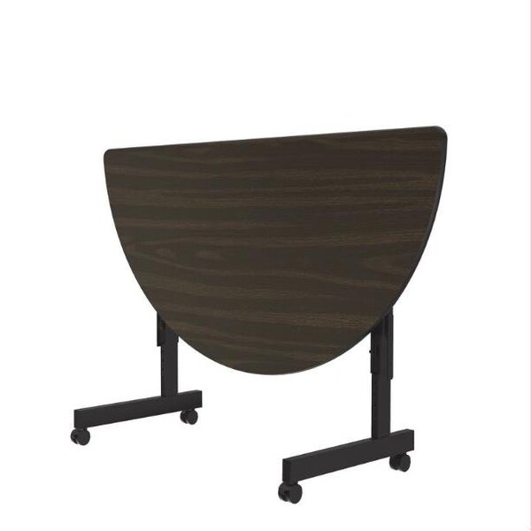 Correll Half Round Econoline TFL Flip Top Table, 48 in W, 23 in to 31 in H, Particleboard Top, Walnut - FTM2448TFHR-01