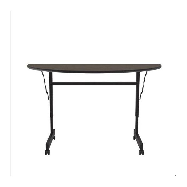 Correll Half Round Econoline TFL Flip Top Table, 48 in W, 23 in to 31 in H, Particleboard Top, Walnut - FTM2448TFHR-01