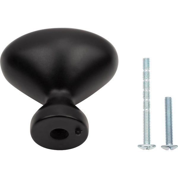Designperfect 1-1/4 Overall Length Oval Cabinet Knob, Matte/Flat Black - DPA-B7KBLK