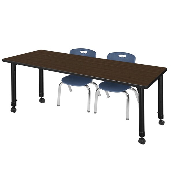 Regency Kee Mobile Adjustable Classroom Table W/ 2 Andy Stack Chairs, 66 in W, 24 in L, Neo Walnut - MT6624NWAPCBK45NV
