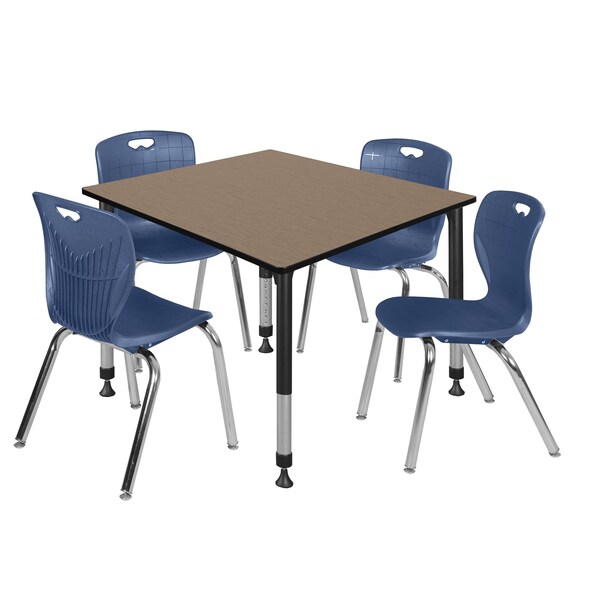 Regency Square Kee Adjustable Classroom Table W/ 4 Andy Stack Chairs, 48 in W, 48 in L, Noble Oak - TB4848NOAPBK40NV