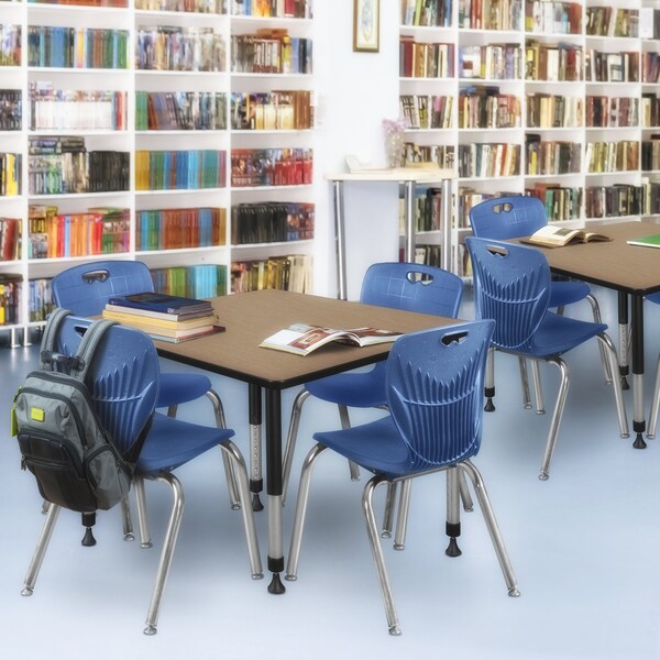 Regency Square Kee Adjustable Classroom Table W/ 4 Andy Stack Chairs, 48 in W, 48 in L, Noble Oak - TB4848NOAPBK40NV