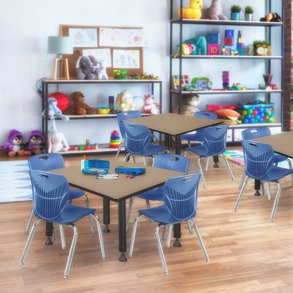 Regency Square Kee Adjustable Classroom Table W/ 4 Andy Stack Chairs, 48 in W, 48 in L, Noble Oak - TB4848NOAPBK45NV