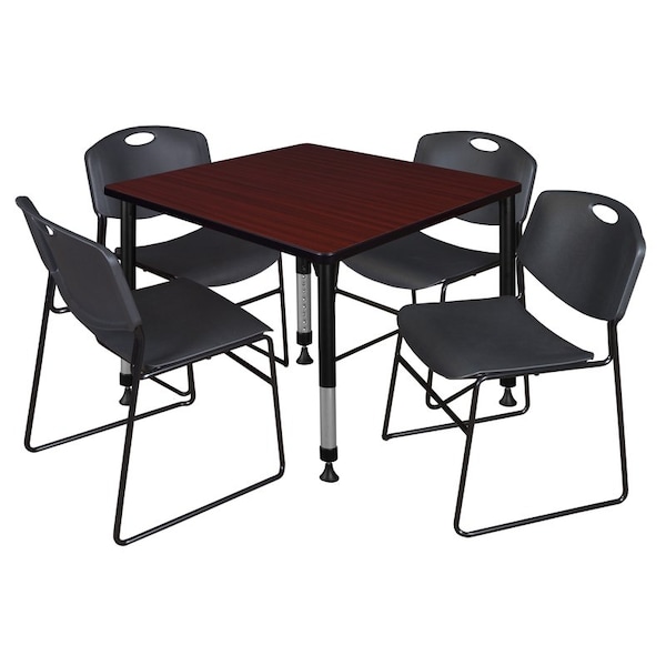 Regency Tables > Height Adjustable > Square Table & Chair Sets, 30 W, 30 L, 23-37 H, Mahogany - TB4242MHAPBK44BK