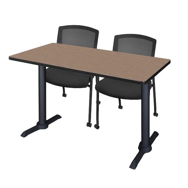 Regency Kobe T-Base Training Seminar Table W/ 2 Knight Mesh Chairs, 48 in W, 24 in L, Noble Oak - MTRCT4824NO56CBK