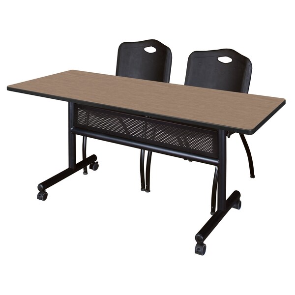 Regency Kobe Flip-Top Privacy Nesting Table W/ 2 M Stack Chairs, 60 in W, 30 in L, Noble Oak - MKFTM6030NO47BK