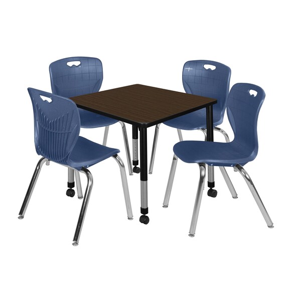 Regency Square Kee Mobile Adjustable Classroom Table W/ 4 Andy Chairs, 30 in W, 30 in L, Neo Walnut - TB3030NWAPCBK40NV