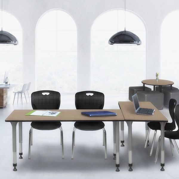 Regency Kee Adjustable Classroom Table W/ 2 Andy Stack Chairs, 72 in W, 24 in L, Noble Oak - MT7224NOAPGY40BK