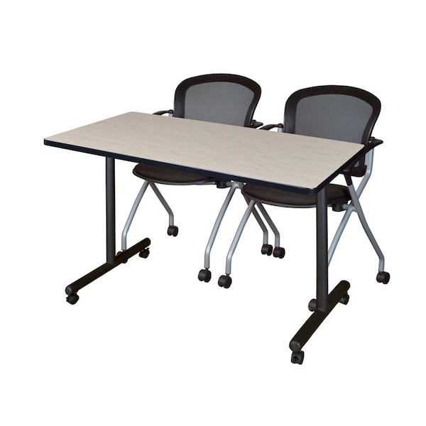 Regency Regency Kobe 48 x 24 in. Mobile T-Base Training Table- Maple, 2 Cadence Nesting Chairs - MKTRCC4824PL23BK