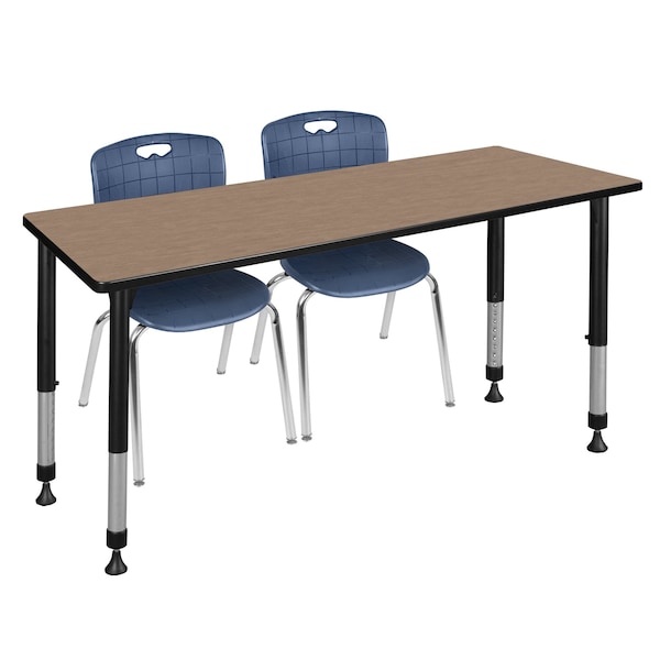 Regency Kee Adjustable Classroom Table W/ 2 Andy Stack Chairs, 72 in W, 24 in L, Noble Oak - MT7224NOAPBK40NV