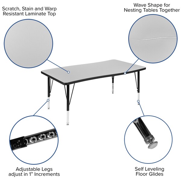 Flash Furniture 76" Oval Wave Grey Table Set-12" Stack Chairs - XU-GRP-12CH-A3048CON-48-GY-T-P-GG